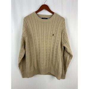 VTG Tommy Hilfiger Sweater Men's L Beige Cable Knit Grandpacore Preppy Academic